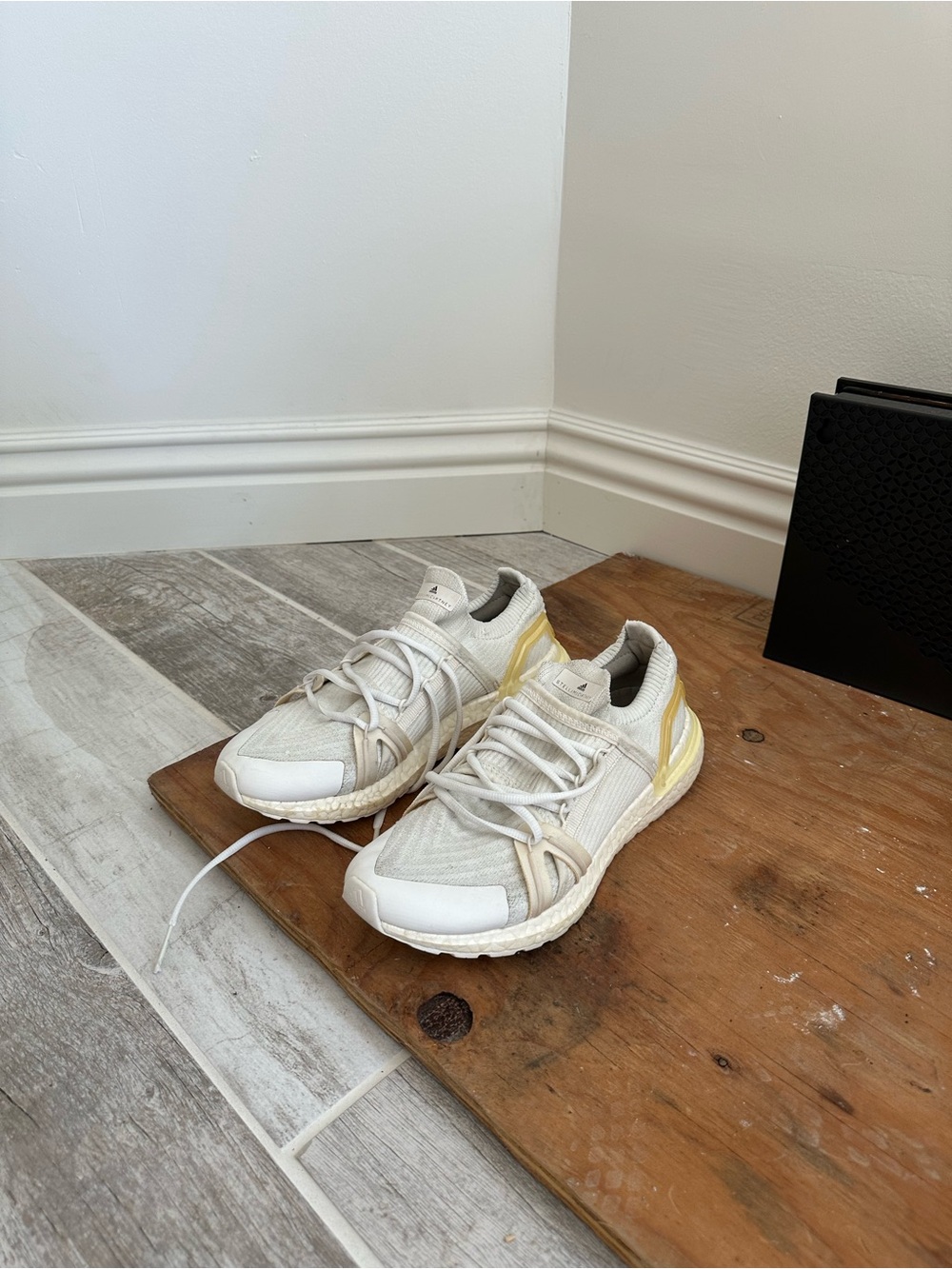 adidas Cream and Pale Yellow Knit Running Sneakers